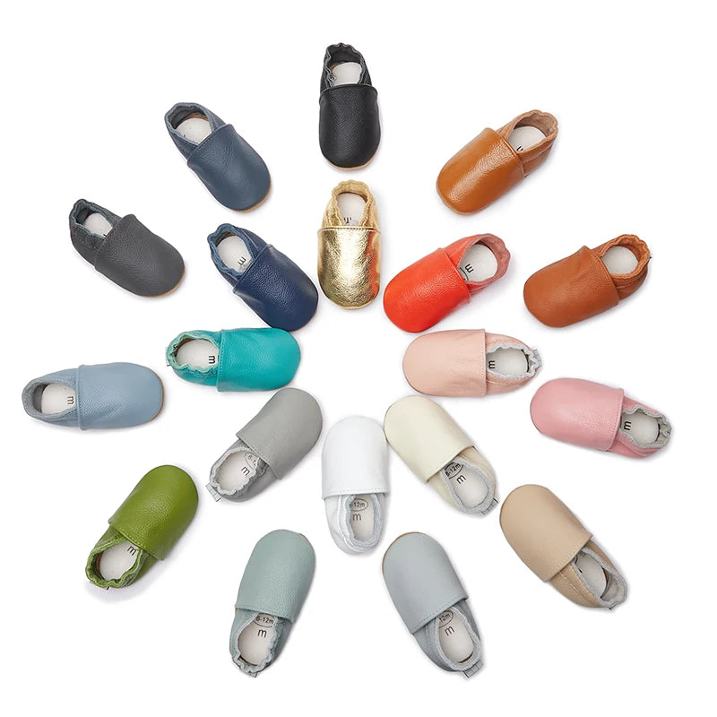 Genuine Leather Soft Unisex Baby Shoes – Slip-On Moccasins in Various Colors for Infants