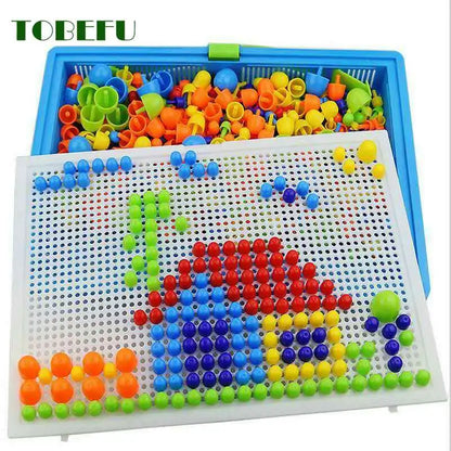 296 Pieces Grain Mushroom Nail Beads 3D Puzzle Set – Educational Jigsaw Toy for Kids