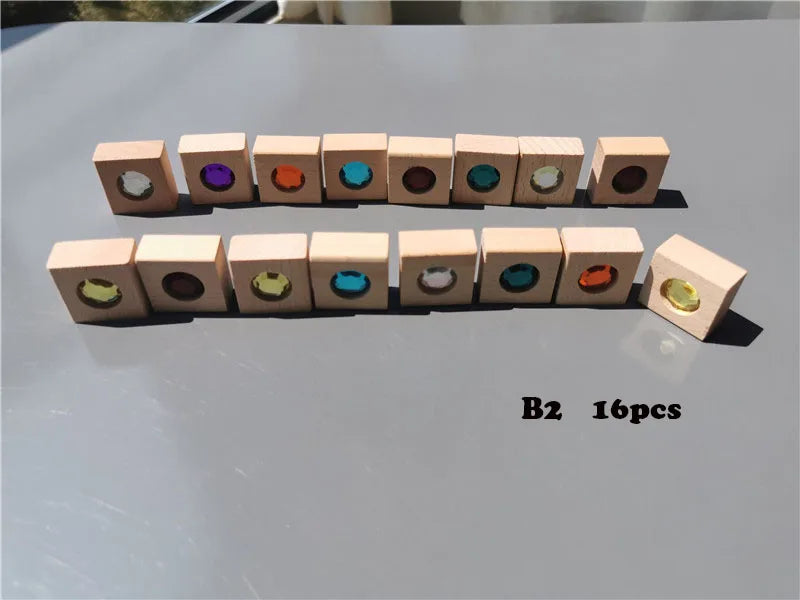 Kids Acrylic Sparkling Stones – Wooden Gemstone Street Blocks, Rainbow Crystal Diamond Bricks, Montessori Building Play Toy