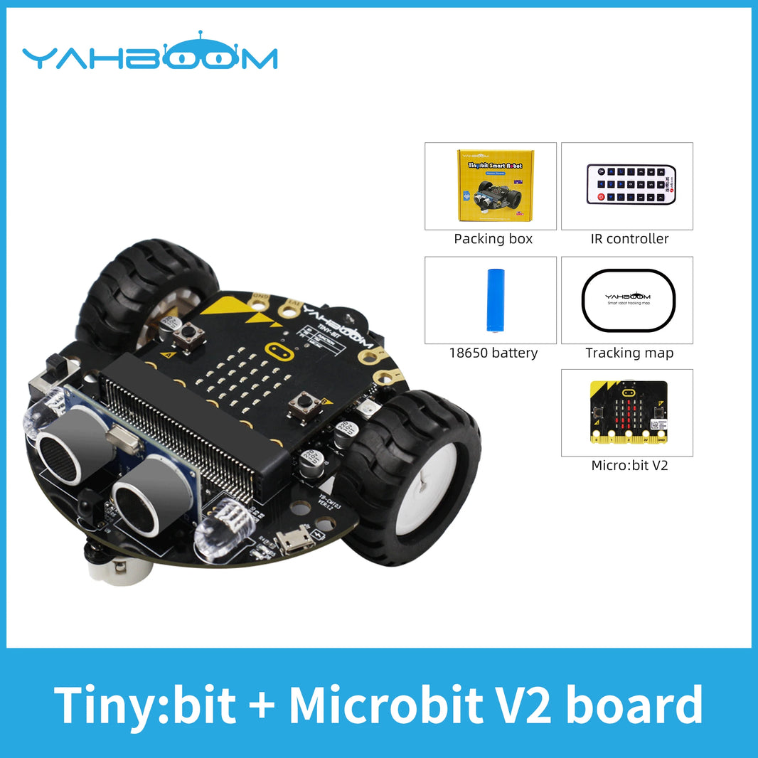 Yahboom Microbit Car, Programmable Coding Robotics for Microbit V2/V1, STEM Education Toy with Battery, CE RoHS Certified