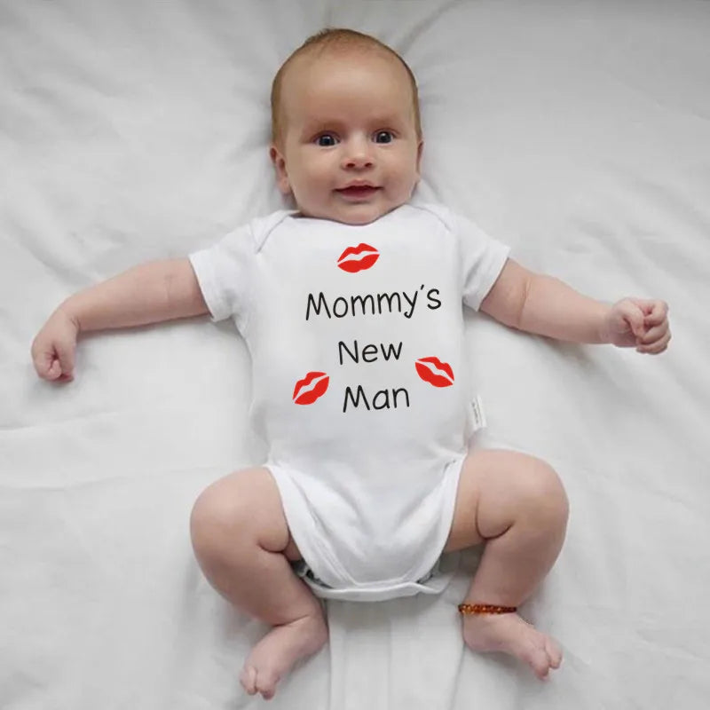 Newborn Baby Boy Romper – Short Sleeve 100% Cotton Bodysuit – "Mommy's New Man" Design – Black