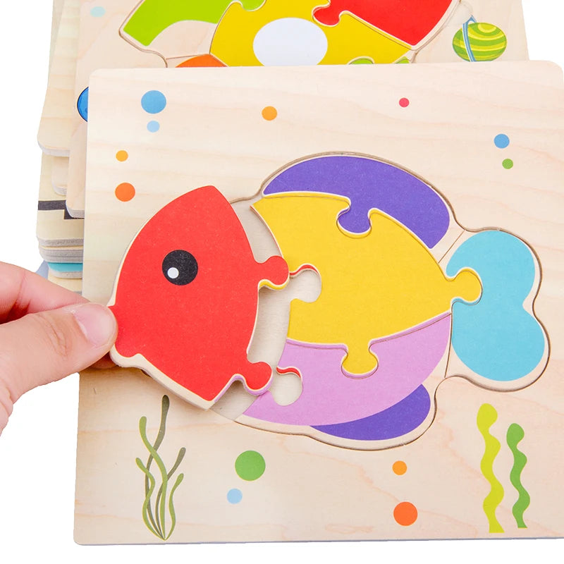 Baby Wooden 3D Puzzle – Tangram Shapes Educational Cartoon Animal Toy for Kids