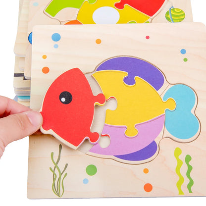 Baby Wooden 3D Puzzle – Tangram Shapes Educational Cartoon Animal Toy for Kids