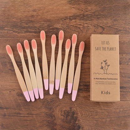 Children's Bamboo Toothbrushes, 10Pcs Soft Bristles, Eco-Friendly Biodegradable Wooden Handle, Teeth Whitening Brush