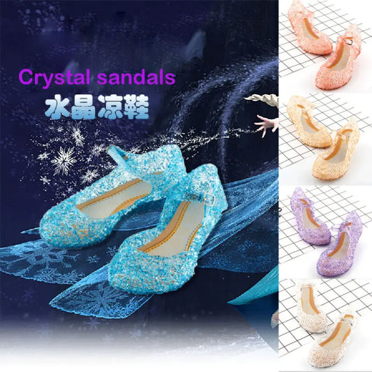 Girls’ Kids Summer Crystal Sandals – Frozen Princess Jelly High-Heeled Shoes, Party Dress Decor