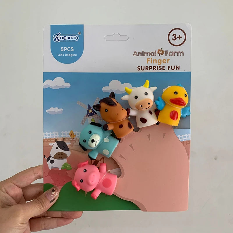 5PCS Kids Animal Finger Puppet Set, Lion Elephant Bear Mini Hand Puppets Educational Toy