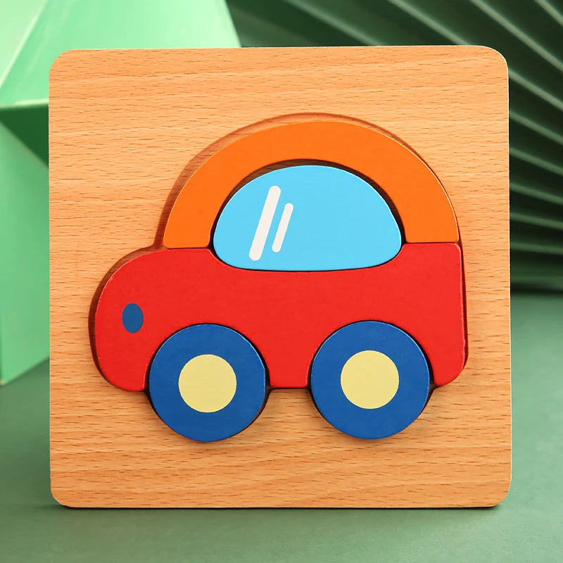 3D Wooden Puzzle – Baby Cartoon Animal Traffic Jigsaw Educational Toy for Children