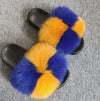 Trendy Women’s Plush Fox Fur Slide Sandals – Soft Fluffy Indoor/Outdoor Slippers with EVA Non-Slip Sole for All-Day Comfort