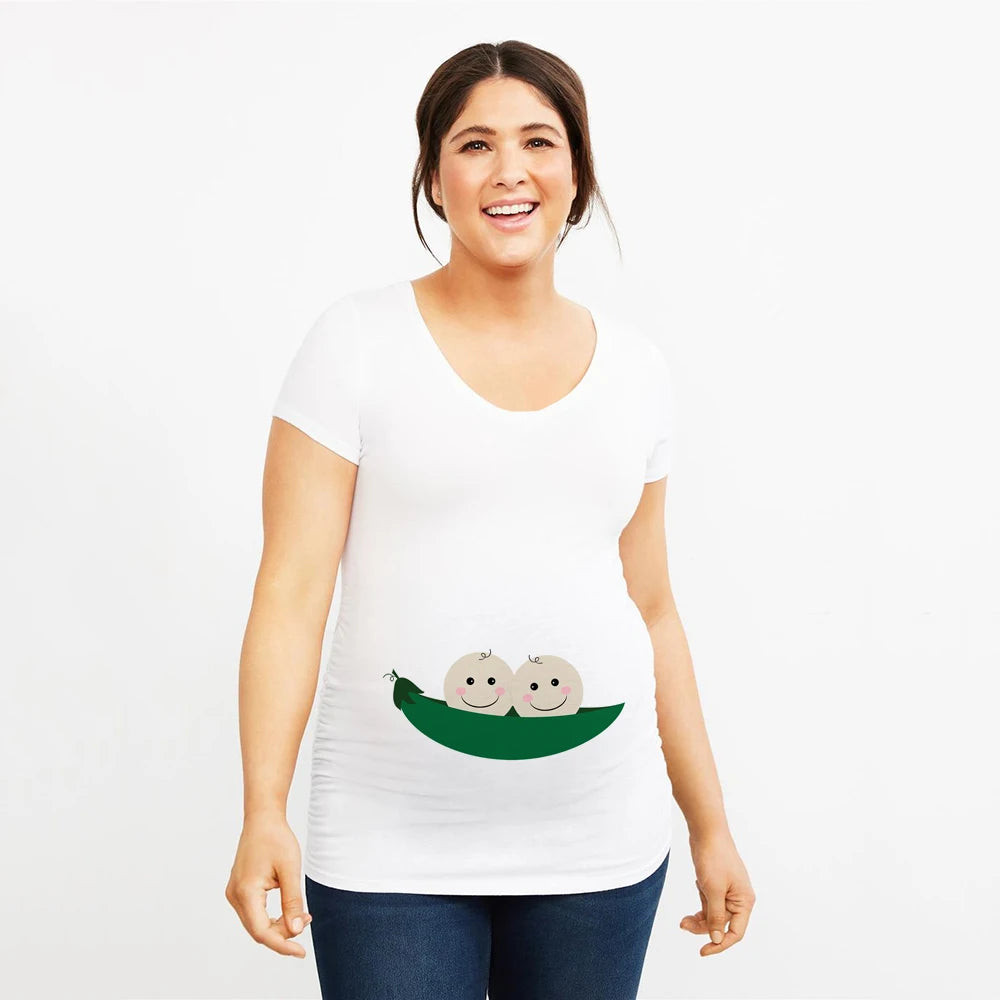 It's Twins Pregnancy T-Shirt | Maternity Tops | Plus-Size Short Sleeve Cartoon Print Announcement Tee for Pregnant Women