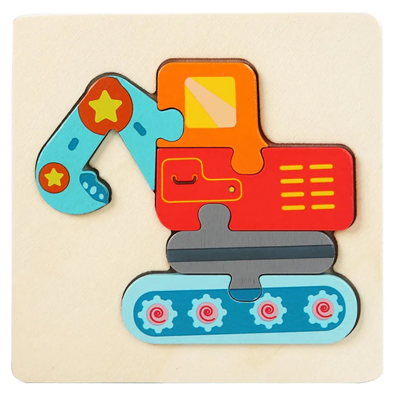 Kids Wooden 3D Puzzle, Cartoon Animals Cognitive Jigsaw, Early Learning Educational Toy for Children Gift