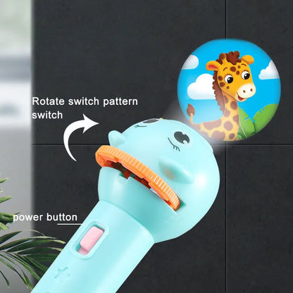 Kids Flashlight Projector Night Light – Storybook Torch with 3 Slide Cards, 8-Pattern Rotating Projection (LR44 Button Batteries Not Included)