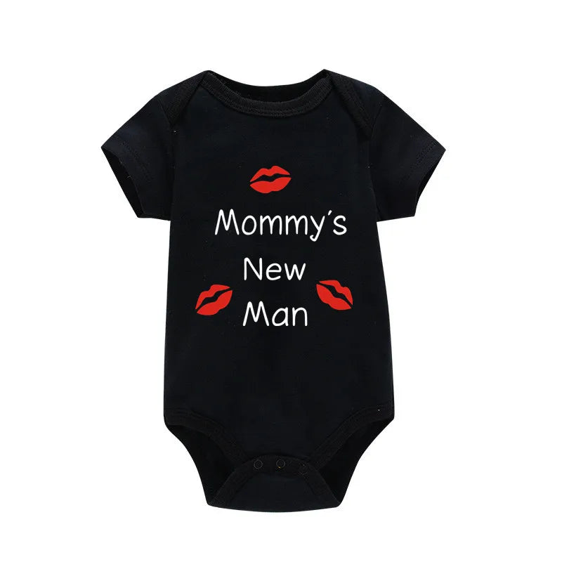 Newborn Baby Boy Romper – Short Sleeve 100% Cotton Bodysuit – "Mommy's New Man" Design – Black