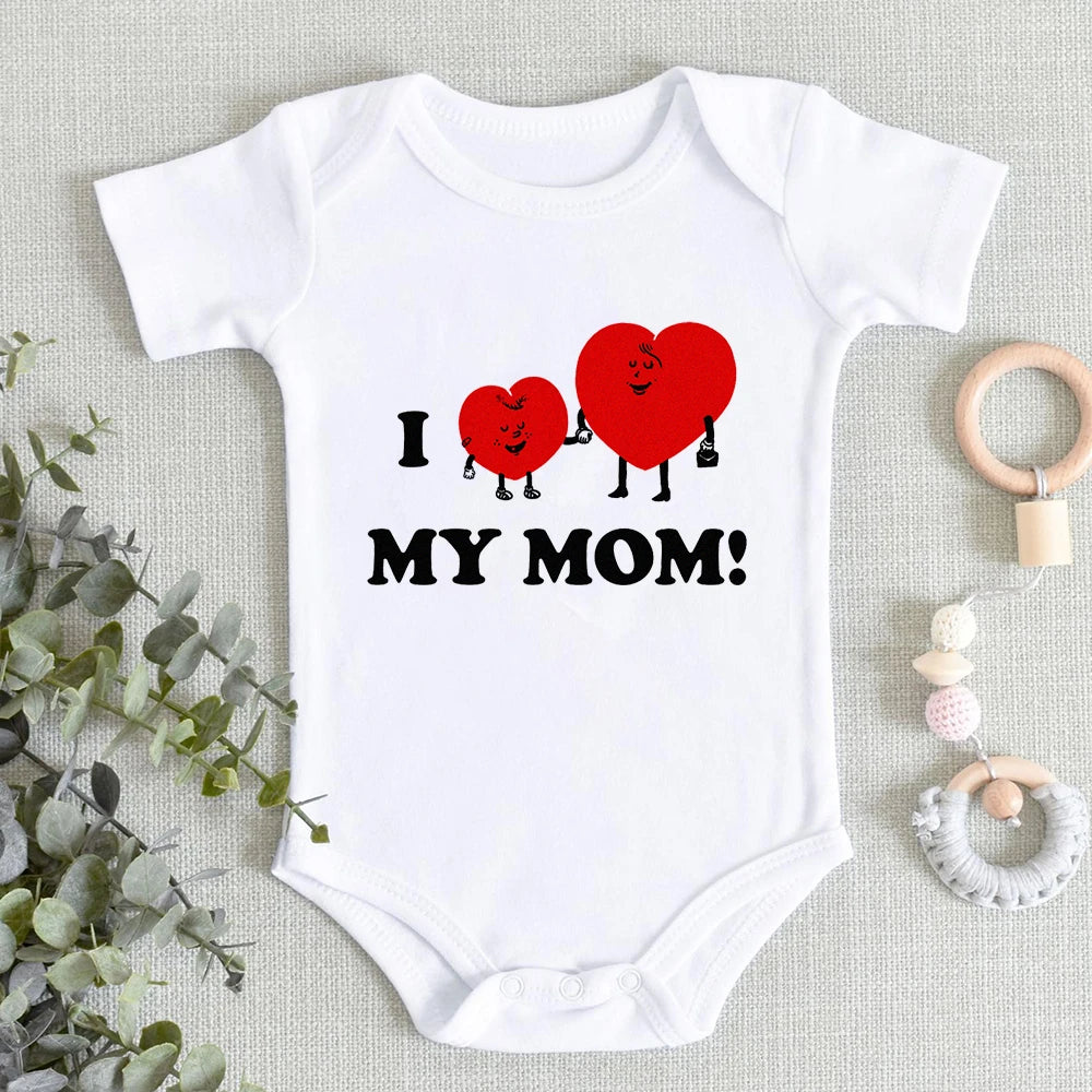 “I Love You Mom” – Aesthetic Newborn Baby Bodysuit, Soft & Comfy Toddler Jumpsuit for Boys & Girls, Casual Home Outfit