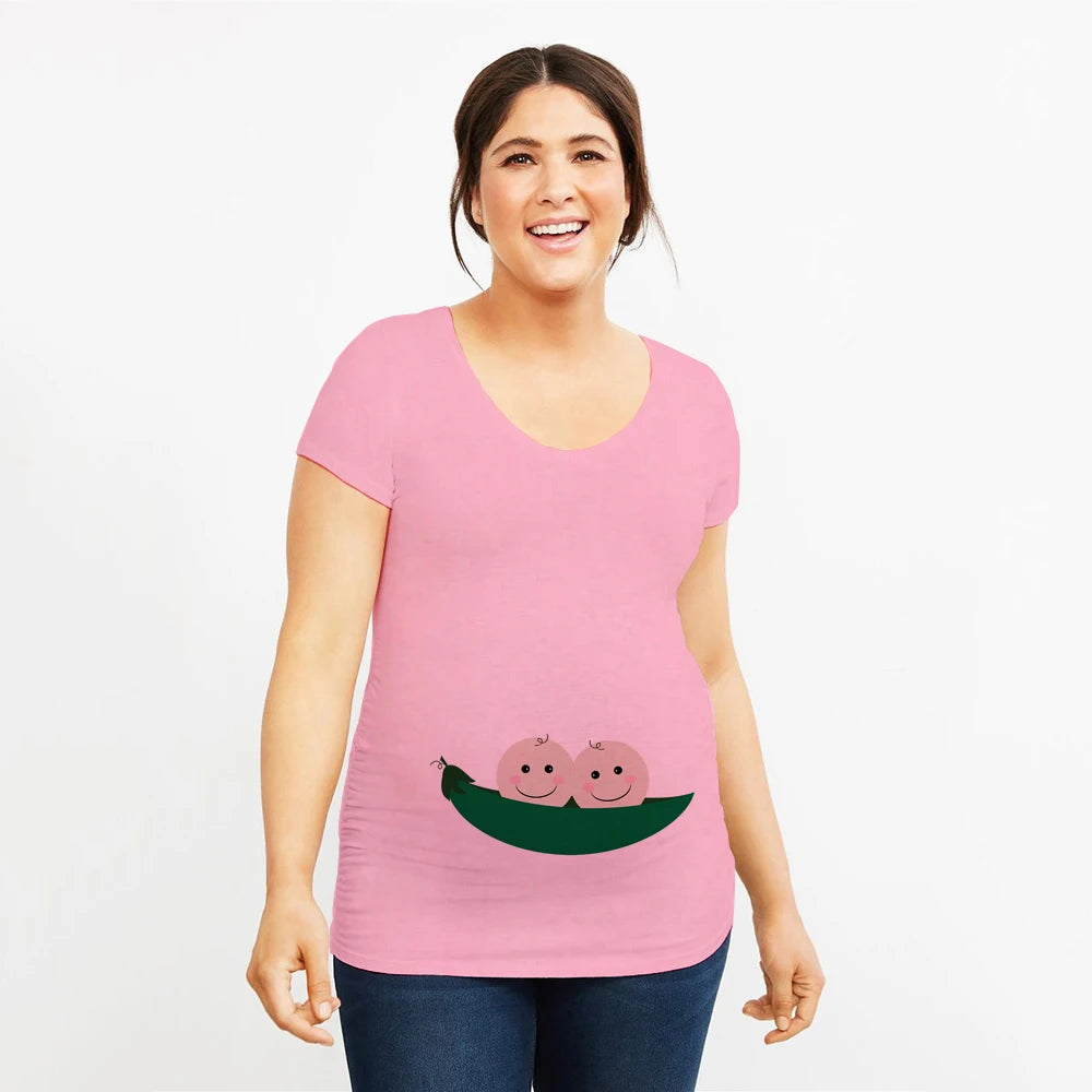 It's Twins Pregnancy T-Shirt | Maternity Tops | Plus-Size Short Sleeve Cartoon Print Announcement Tee for Pregnant Women