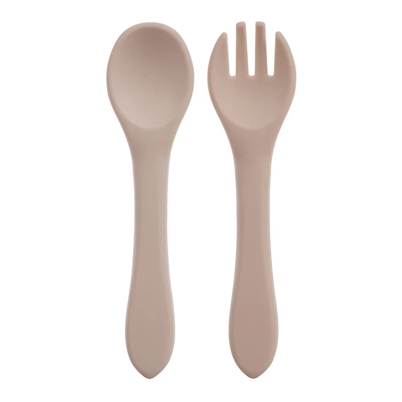 Feeding Wooden Handle Silicone Spoon for Baby – Training Utensils for Solid Foods – Kids' Manipulative Ability Development – Safe and Durable Children's Tableware