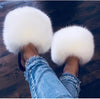 Women’s Fluffy Fox Fur Slides – Plush Furry Slippers with Anti-Slip Sole (Black, White, Red, Rainbow & Multi-Color Options)