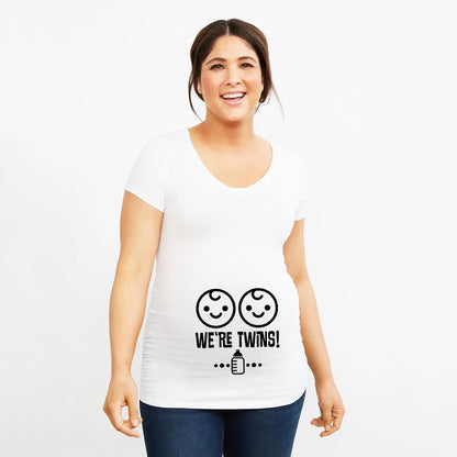 It's Twins Pregnancy T-Shirt | Maternity Tops | Plus-Size Short Sleeve Cartoon Print Announcement Tee for Pregnant Women