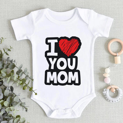 “I Love You Mom” – Aesthetic Newborn Baby Bodysuit, Soft & Comfy Toddler Jumpsuit for Boys & Girls, Casual Home Outfit