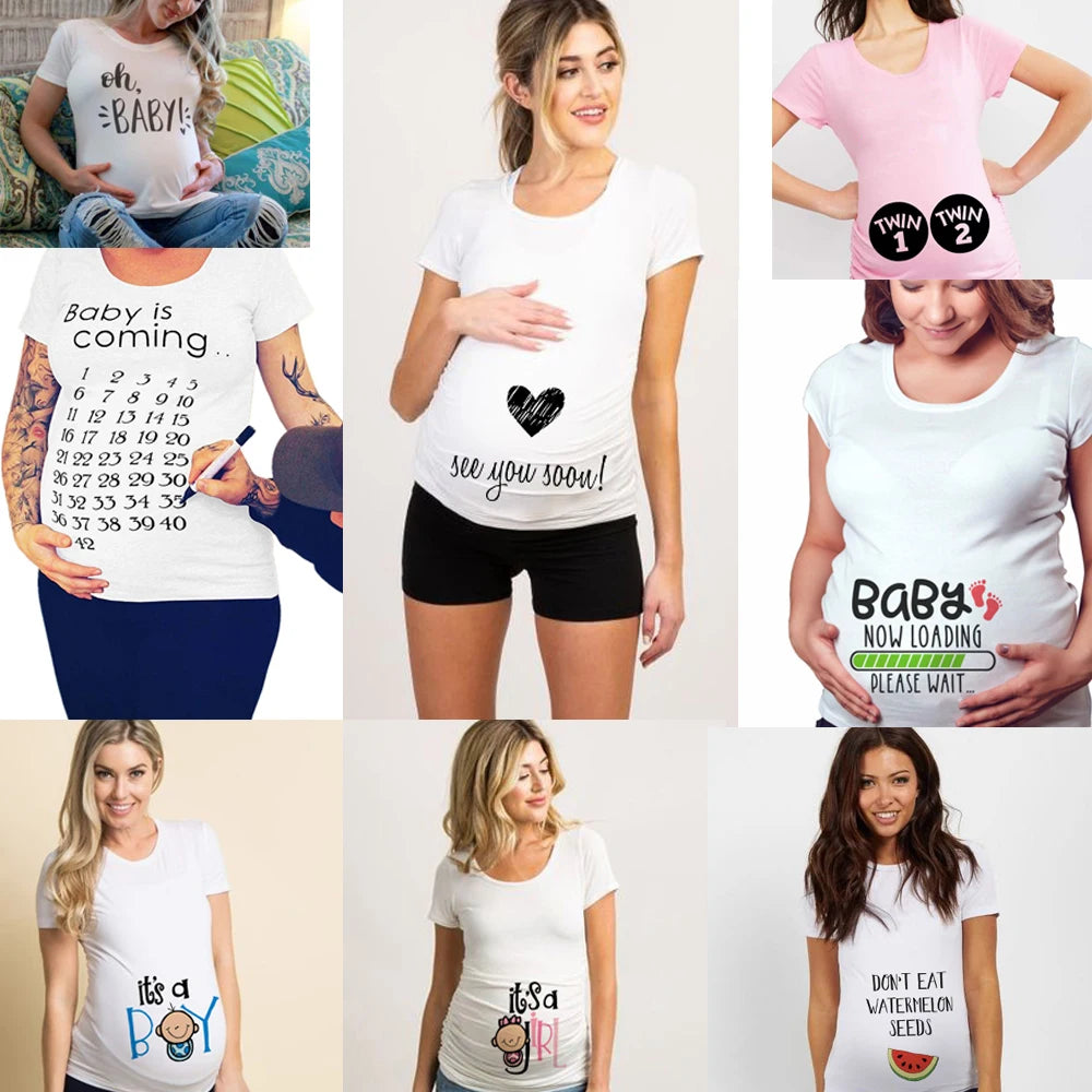 See You Soon Summer Tees Women T-shirts Slim Maternity Funny Letter Tops O-Neck Pregnancy T-shirts for Pregnant Women
