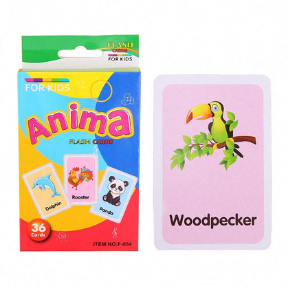 36Pcs Kids Cognition Cards - Shape, Animal, Color Teaching Baby English Learning Word Cards, Educational Montessori Gift