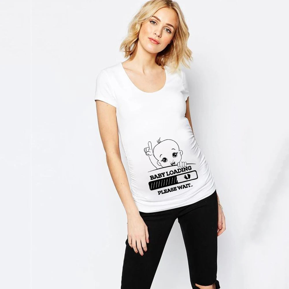 Brand New Women Pregnancy Clothes Baby Now Loading Pls Wait Maternity T-shirt Summer Short Sleeve Pregnant T-shirts