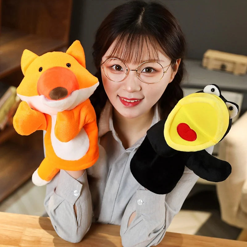 Plush Crow and Fox Hand Puppets, Soft Stuffed Cartoon Learning Toy for Kids