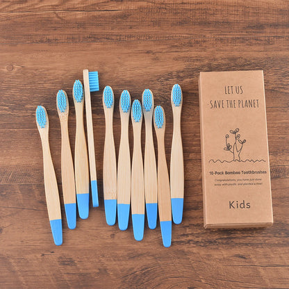 Children's Bamboo Toothbrushes, 10Pcs Soft Bristles, Eco-Friendly Biodegradable Wooden Handle, Teeth Whitening Brush