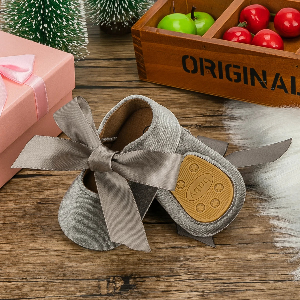 KIDSUN Baby Shoes – Girls Princess Shoes, Non-Slip Flat Soft-Sole Cotton Rubber First Walkers with Cute Bow-Knot for Newborns