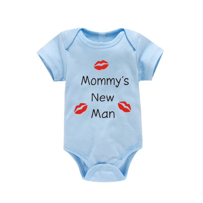 Newborn Baby Boy Romper – Short Sleeve 100% Cotton Bodysuit – "Mommy's New Man" Design – Black