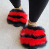 Women’s Fluffy Fox Fur Slides – Plush Furry Slippers with Anti-Slip Sole (Black, White, Red, Rainbow & Multi-Color Options)