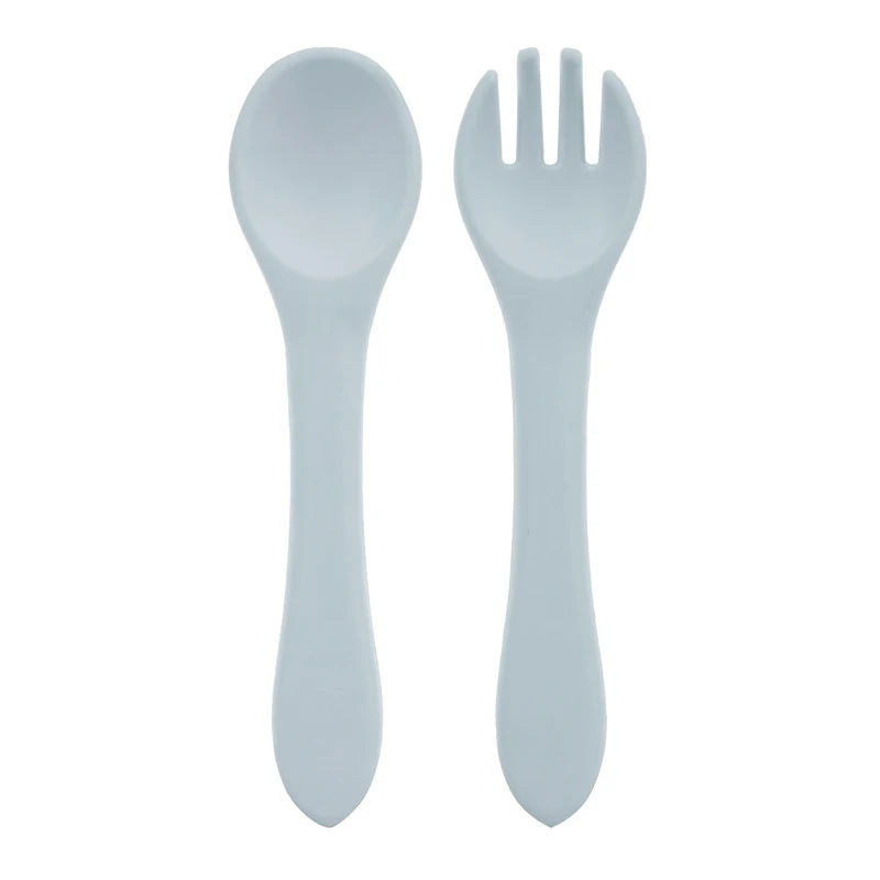 BPA-Free Soft Silicone Baby Spoon Set - Auxiliary Food Utensils for Toddler, Bendable Fork & Training Spoon, Children’s Tableware