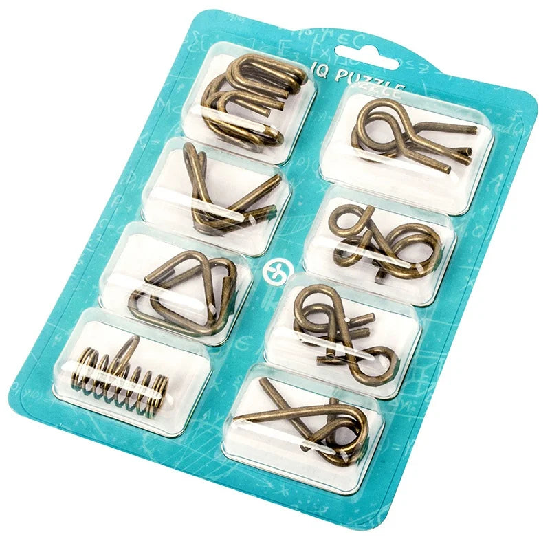 8Pcs/Set Metal Montessori Puzzle Wire, IQ Mind Brain Teaser, Interactive Game for Children & Adults, Educational Toy, Stress Reliever