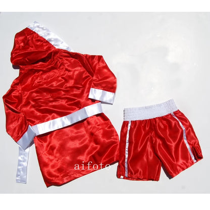 Baby Boxer Red Robe & Pants Set – Sanda Free Fight Boxing Glove Shorts for Newborn Photography Props & Infant Photo Accessories
