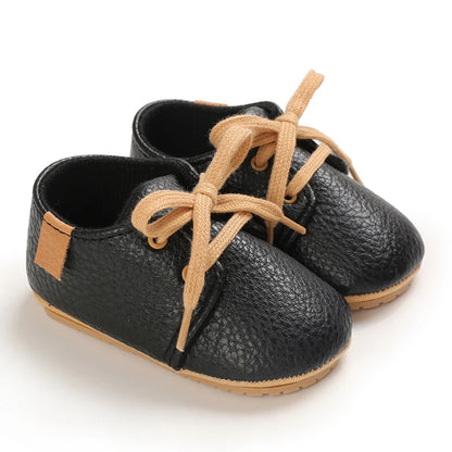 HAIZHIW Newborn Baby Boy & Girl Leather Shoes – Infant First Walkers, Non-Slip Rubber Toddler Retro Shoes (0-18M)