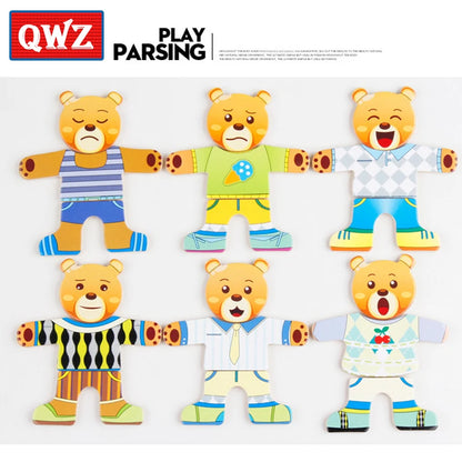 QWZ Little Bear Change Clothes, Children's Early Education Wooden Jigsaw Puzzle, Dressing Game, Baby Puzzle Toy for Children Gift