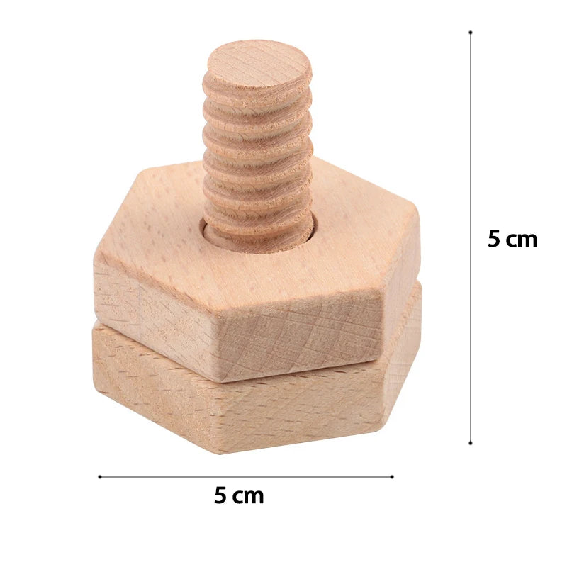 Beech Baby Screw Nut Wooden Building Blocks – Early Education Geometry Shape Matching Toy, Fine Motor Skill Development for Toddlers