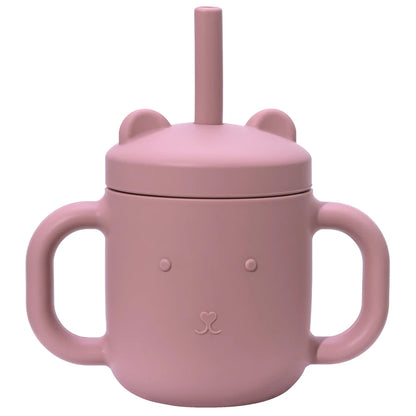 Cartoon Bear Baby Drinking Cup with Double Handles, Straw Feeding Cup, BPA-Free Soft Silicone Learn to Drink Cup, Newborn Accessories