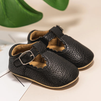 KIDSUN Newborn Baby Shoes – Stripe PU Leather for Boys & Girls, Anti-Slip Rubber Sole First Walkers, Infant Moccasins