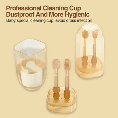 3-in-1 Baby Silicone Tongue Brush - BPA-Free Infant Toddler Oral Care Toothbrush with Cover