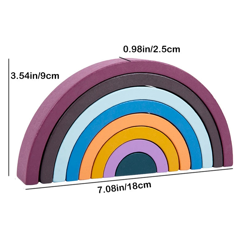 Montessori Wooden Rainbow Stacking Game – Eight Layers Square/Arch Colorful Stacker, Color Recognition Building Blocks Toy