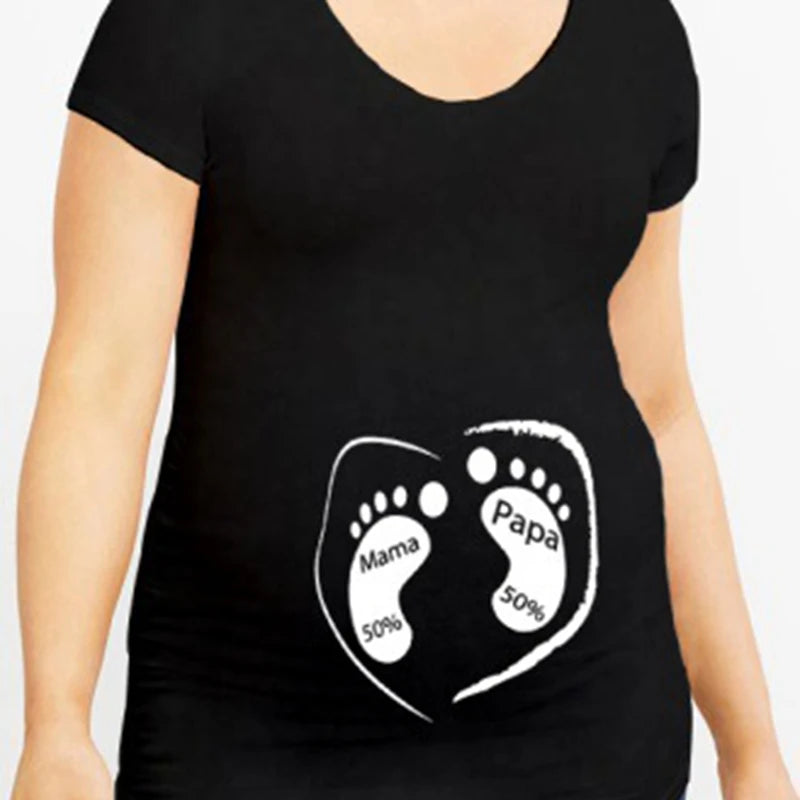 Summer Maternity Short Sleeve T-shirt Women Clothing Pregnant Zipper Twins Print Plus Size S-3XL Funny T-shirt Top Tees