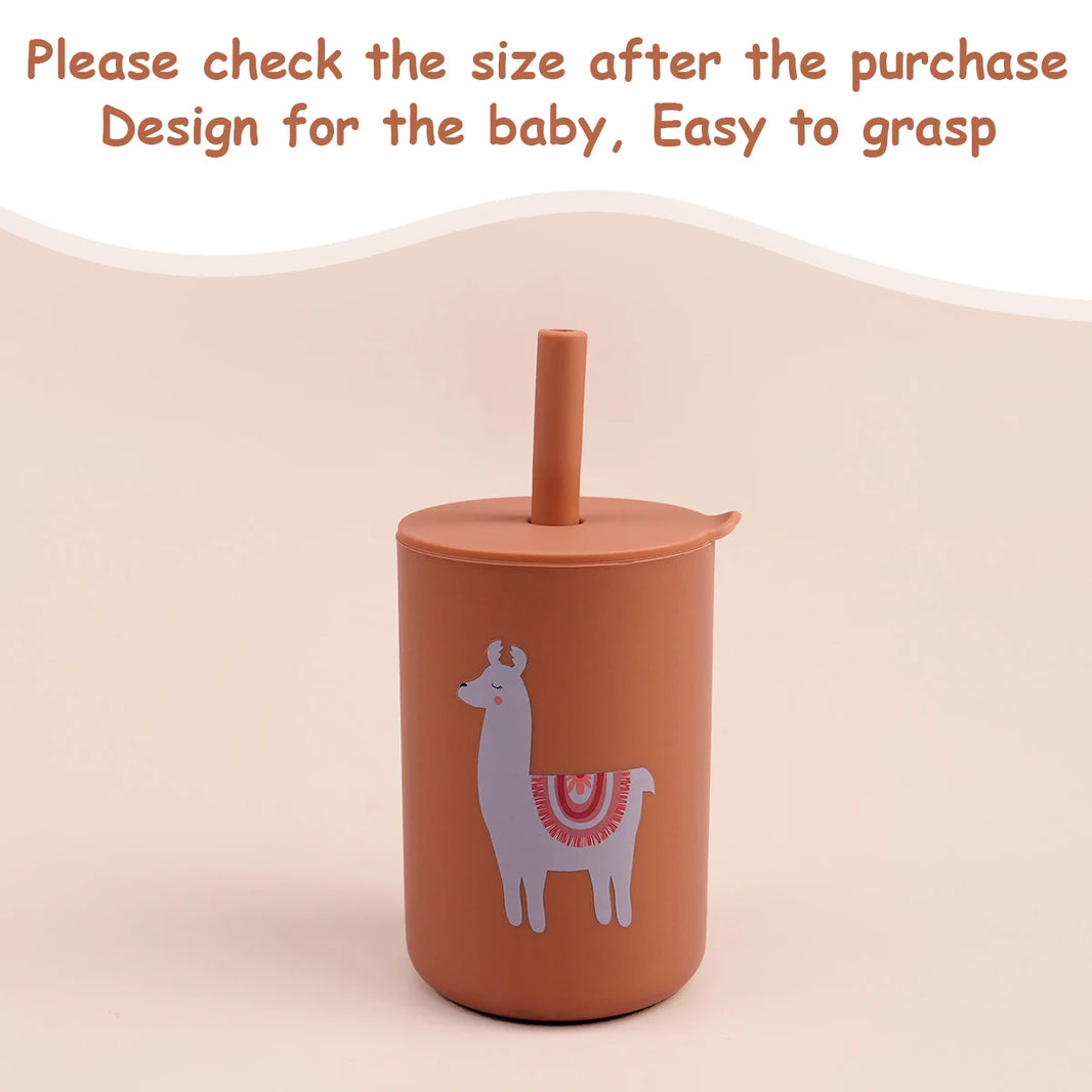 TYRY.HU 1Pc Baby Feeding Straw Cup, Cartoon Learning Feeding Cup, Food Grade Silicone Toddler Water Bottle, BPA Free Tableware