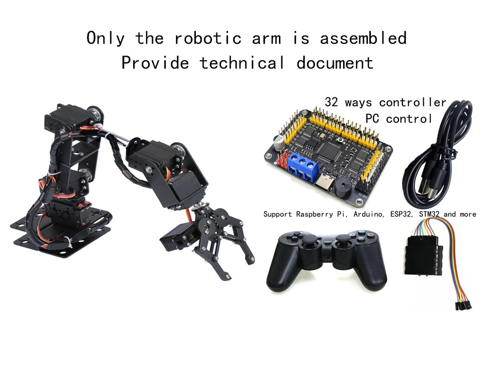 360° 6 DOF Robot Metal Alloy Mechanical Arm Claw Kit MG996R for Arduino, Robotics Educational Kit, PS2 Programmable Toy