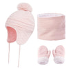 4Pcs Baby Winter Hat, Scarf & Gloves Set – Fleece Knitted Infant Bonnet, Beanie Hats, Neck Warmer & Mittens with Pompom for Kids (S/L)