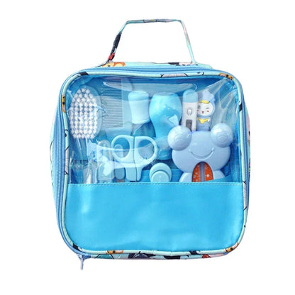 8/13Pcs Baby Care Set - EVA Bag with Nasal Aspirator, Nail Scissors, Cartoon Daily Cleaning & Care Supplies