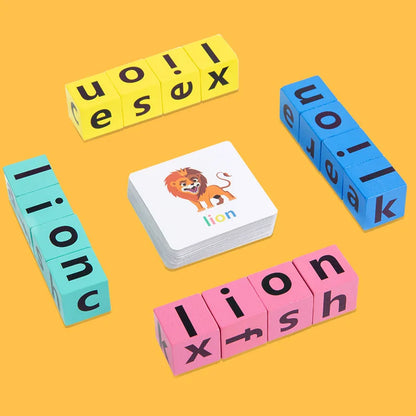 Wooden Word Spelling Game – Alphabet Learning Toy for Preschool Kids with 40 Cards and Letter Building Blocks