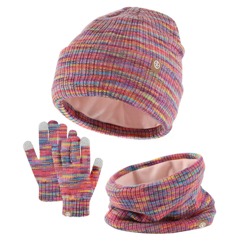 3-Piece Winter Set – Warm Knitted Hat, Gloves & Scarf for Boys & Girls, Plus Velvet Ear Protection Beanie for Kids