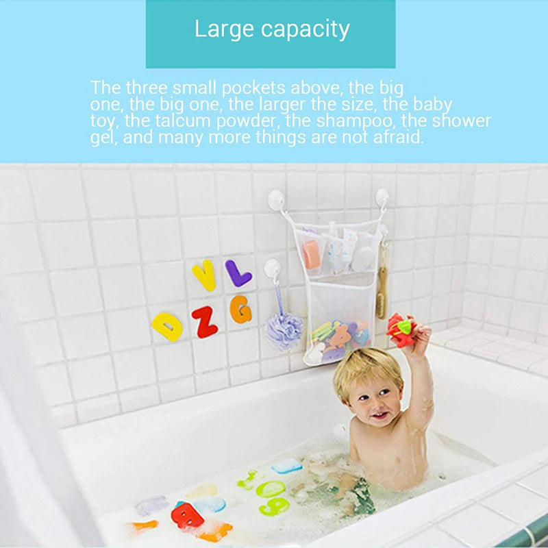 White Baby Bath Toy Storage Mesh Bag with Strong Suction Cups