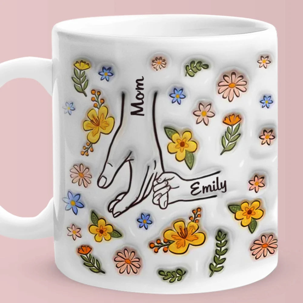 Personalized Custom Name 11 oz Ceramic 3D Pottery Inflated-Effect Coffee Mug – Gift for Mom