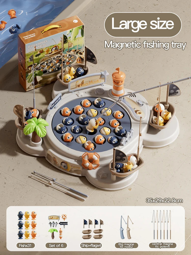 Electric Magnetic Fishing Toy – Rotating Fish Disc with Lights & Sound, 2-Person Competition Game